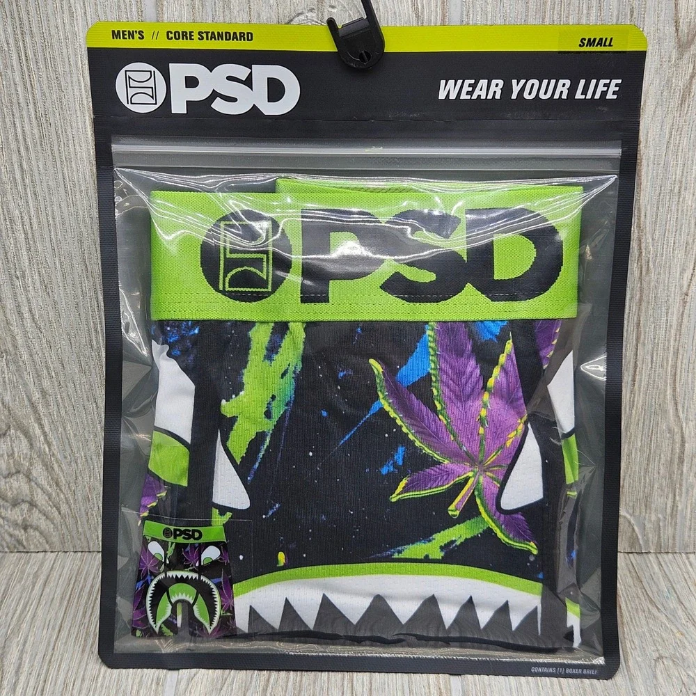 PSD Underwear Mens Core Standard Boxer Briefs Small WF Chronic Shark 7in